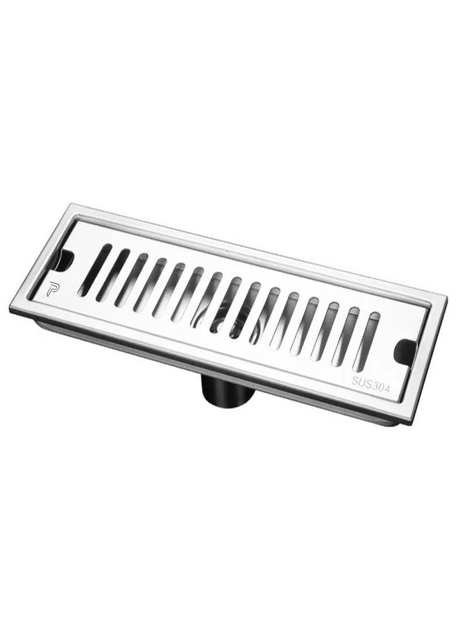Pixaflo Vertical Shower Drain Channel | 12 × 4 Inches | 304 Stainless Steel Shower Water Drain Channel | Floor Drain Jali with Collar | Center Hole - Image 1
